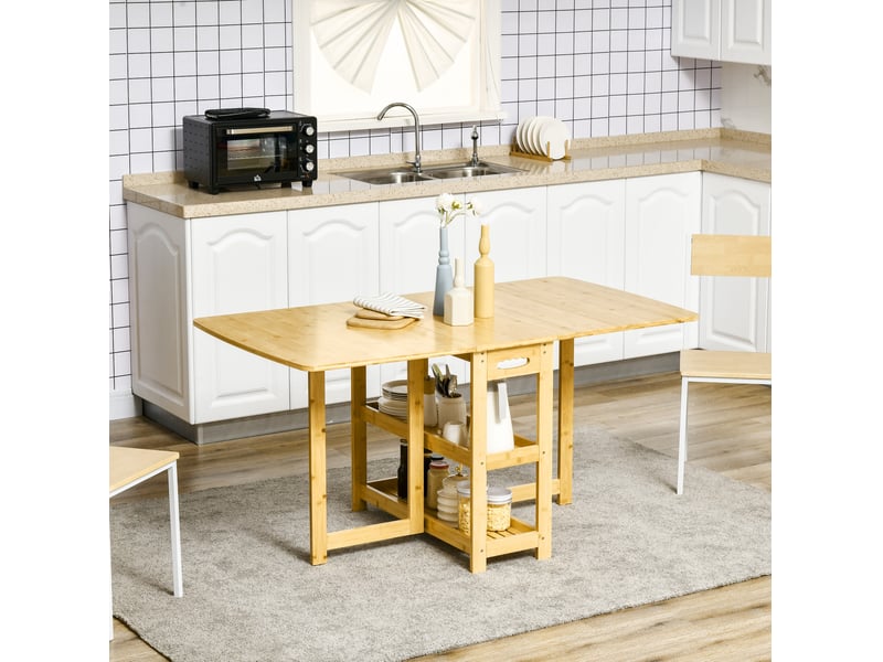  Table à manger pliante extensible 149.5x80x73.5 cm en bambou coloris naturel  - Conforama B