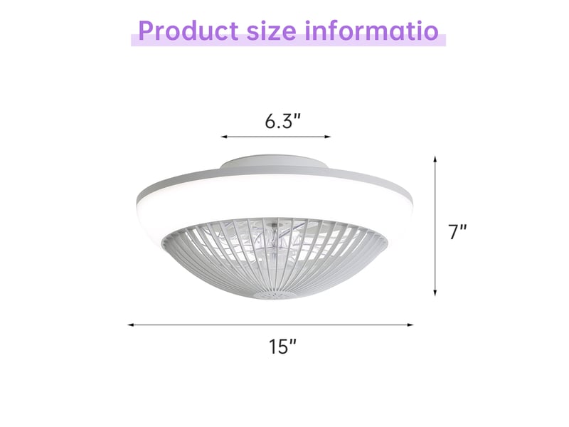 Ventilateur de plafond 38 cm éclairage led dimmable 3 pales abs blanc télécommande minuterie et mémoire économie énergie - Conforama E