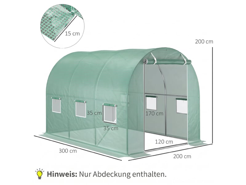  Film de serre, 3 x 2 x 2 m, film de jardin imperméable avec protection uv, film plastique sans cadre, bâche, vert  - Conforama E