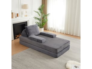 Canapé modulaire avec dossiers triangulaires - accoudoirs amovibles, velours côtelé gris 211,5 × 106,5 × 62 cm