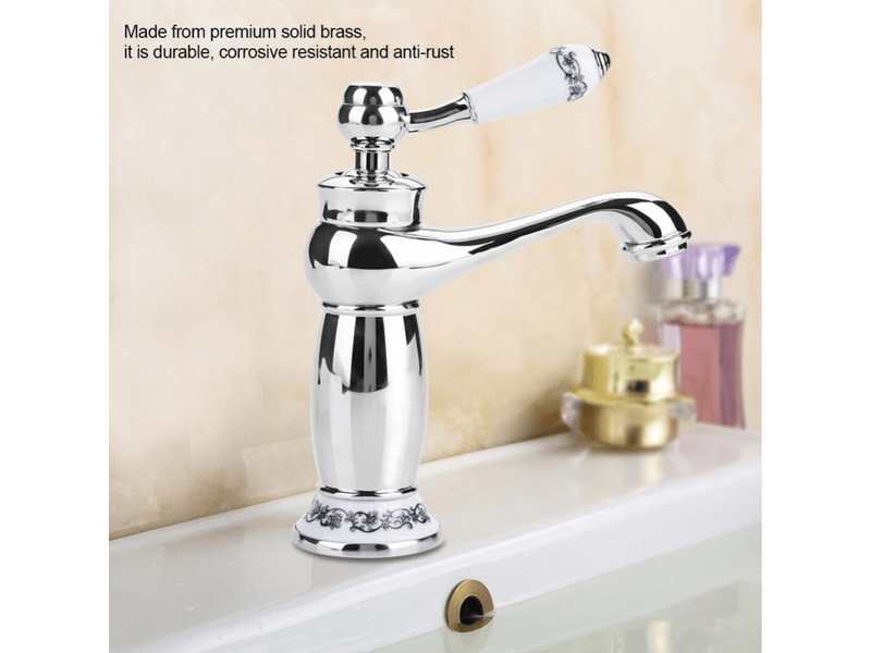  (chrome)avec tuyau de 60 cm,céramique antique laiton robinet lavabo la salle de bains robinet bleu et blanc en porcelaine à long cou  - Conforama D