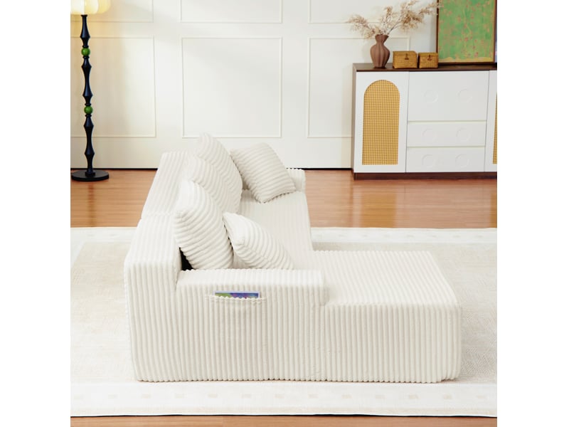  Canapé d'angle modulable gauche compressé 4 places, pour salon, meuble de salon, en mousse et velours côtelé, beige  - Conforama D