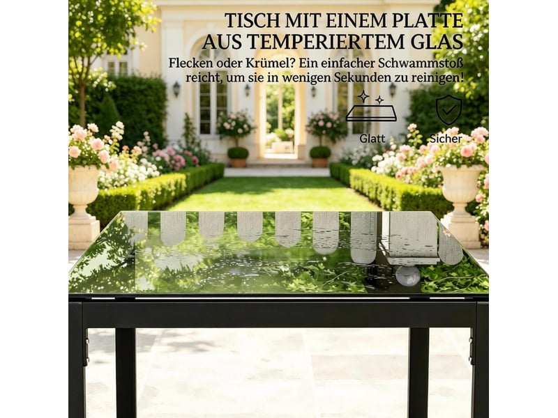 Salon de jardin bistrot 2 places 40x40 cm – noir, brun et kaki – 2 fauteuils avec coussins et table en verre - Conforama E