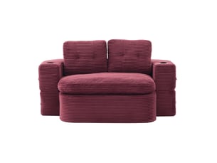 Canapé droit compressé convertible <strong>MODENVIE</strong> <strong></strong> 2 places Velours côtelé rouge lie-de-vin