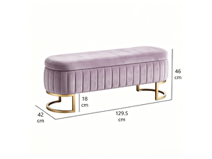 Banc de lit avec rangement - 130x42 cm rose - banc coffre en velours doux avec matelassage vertical et pieds en métal doré