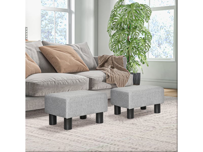  Lot de 2 poufs repose-pied tabouret bas en tissu de lin capacité de charge 150 kg gris 40 x 30 x 24 cm  - Conforama D