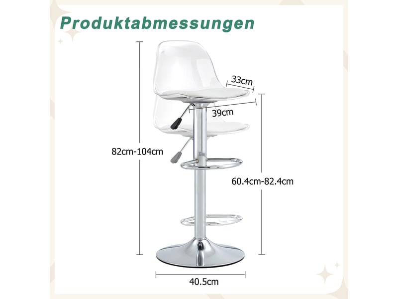  Chaises pivotantes 2 pièces - dossier transparent, pieds argentés, hauteur réglable 82-104 cm  - Conforama C