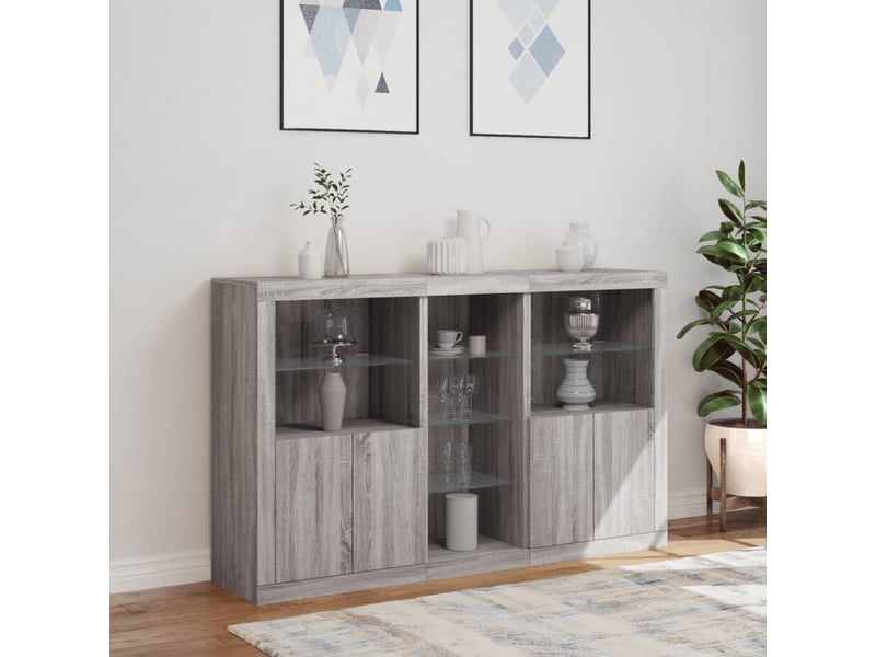  Buffet - bahut - meuble de rangement avec lumières led sonoma gris 162x37x100 cm  - Conforama D