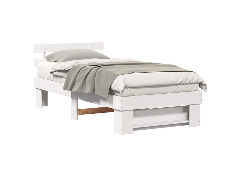  Lit simple- lit adulte -  cadre de lit avec tête de lit blanc 90 x 200 cm pin massif  - Conforama A