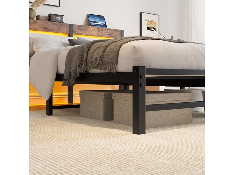  Lit 140x200 cm en métal avec éclairage led, ports usb et rangements intégrés, sans matelas  - Conforama E