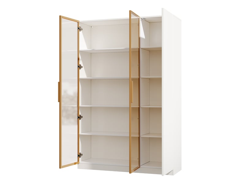 Vitrine en verre 110x35x165 cm vitrine armoire à 3 portes meuble de rangement avec éclairage led étagères réglables - blanc  - Conforama E