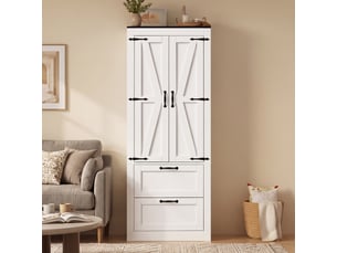 Colonne de cuisine 60×30×168 cm, armoire haute blanche style campagne avec étagères réglables, 2 portes et 2 tiroirs