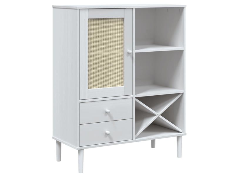 Buffet - bahut - meuble de rangement senja aspect rotin blanc 90x40x112cm bois massif de pin - Conforama A