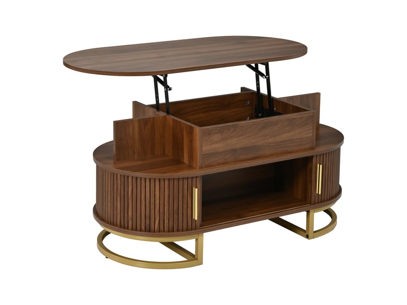  Table basse ovale relevable avec rangements mdf coloris noyer 100 x 50 x 64 cm N621P510329N - Conforama B