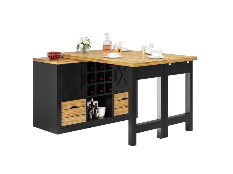  Îlot de cuisine extensible pivotante avec porte-bouteilles amovible 120-197x40x72 cm noire  - Conforama A
