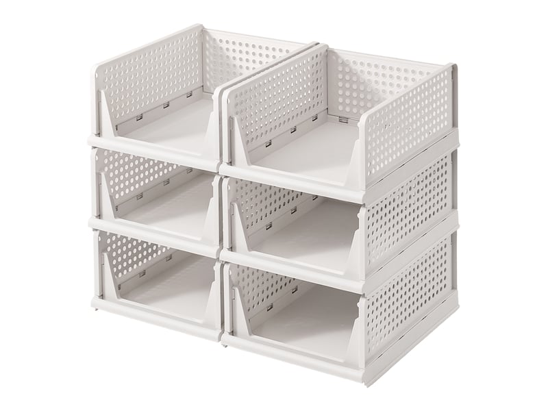  Organisateur d’armoire pliable, tiroir coulissant empilable, lot de 6, blanc  - Conforama A