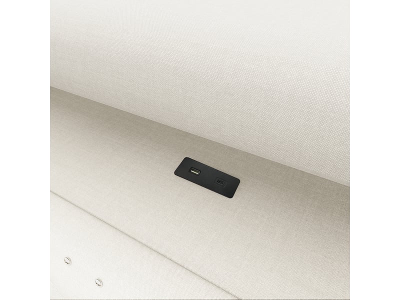  Lit banquette simple 90x200 cm en lin beige avec coffre hydraulique, led, usb et type-c, sans matelas  - Conforama E