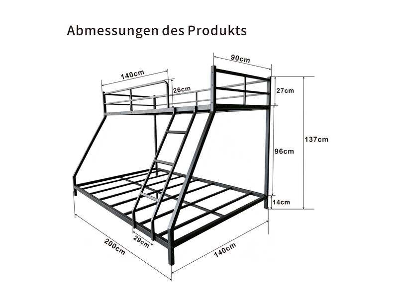 Lit superposé 200x140x137 cm, 2 couchages, avec matelas compatibles 190x80 et 190x130 cm, métal noir - Conforama C