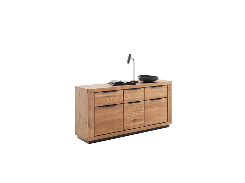  Buffet bas 3 portes et 3 tiroirs coloris chêne massif huilé - longueur 163 x hauteur 80 x profondeur 40 cm  - Conforama D