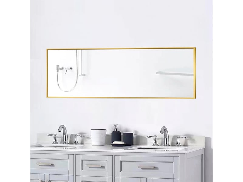  Miroir sur pied - 150 x 40 cm - or - miroir plein pied rectangulaire en verre de sécurité, cadre en alliage d'aluminium, design moderne  - Conforama E