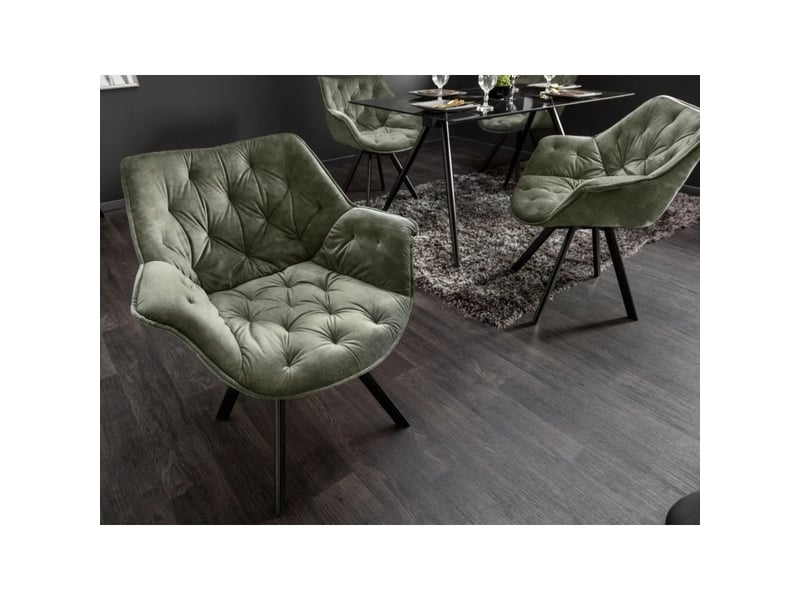  Lot de 2 chaises design comfy pivotantes à 180° en velours vert foncé capitonné et pieds noirs  - Conforama E