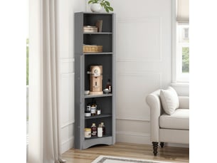 Meuble d’angle de salle de bain avec rangement, 36,5 x 36,5 x 155 cm, gris evryae