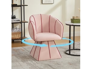 Fauteuil pivotant 56x54x74,5 cm en tissu chenille rose desmiu avec dossier haut ergonomique