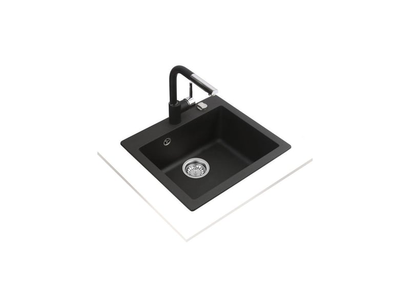  Evier encastrable noir 50x40 une cuve profondeur 190 mm bonde panier 3 1 2 siphon TEK8421152147955 - Conforama B