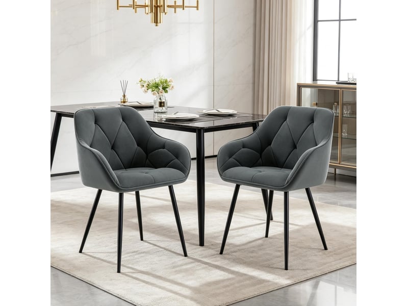  Ensemble de 2 chaises d'appoint modernes - confort ergonomique, assise rembourrée, trame en métal et tissu velours  - Conforama B
