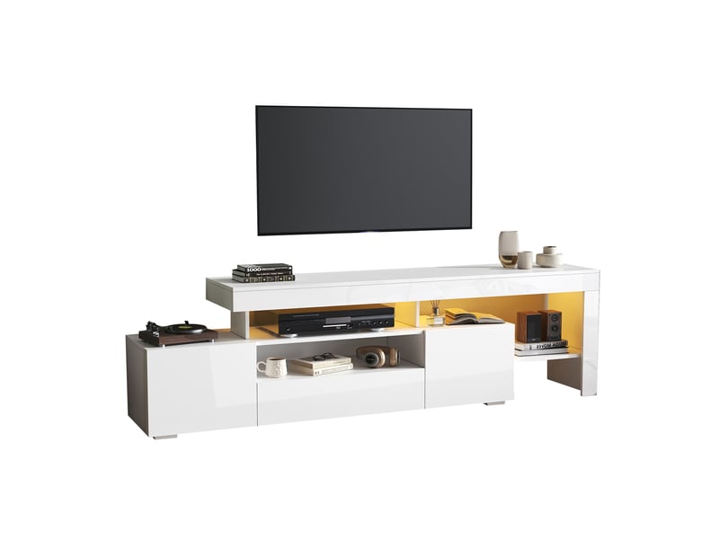  Meuble tv 192 cm blanc laqué avec éclairage led pour tv 85 pouces  - Conforama A