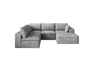 Canapé cloud 6 places modulaire, velours côtelé gris foncé, 260×250 cm, coussins amovibles, sans montage