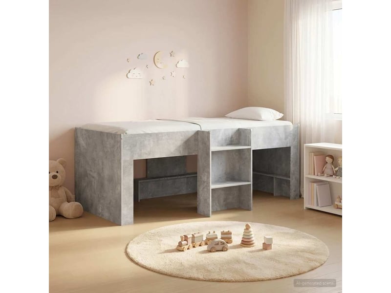  Cadre de lit élevé pour enfants - lit jeune gris béton 90 x 200 cm  - Conforama B