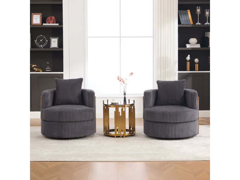  Lot de 2 fauteuils 1 place - 76 x 79 x 78 cm - fauteuils tournants 360° en cord avec coffre de rangement et coussins - gris  - Conforama B