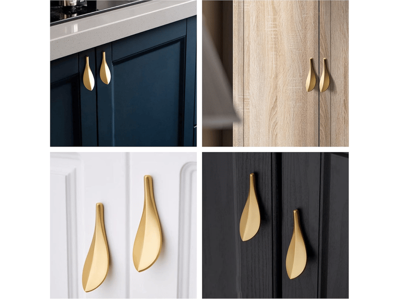  4 poignées en alliage de zinc pour meubles de cuisine, poignées à finition feuille d'or et bouton doré pour meubles.  - Conforama C
