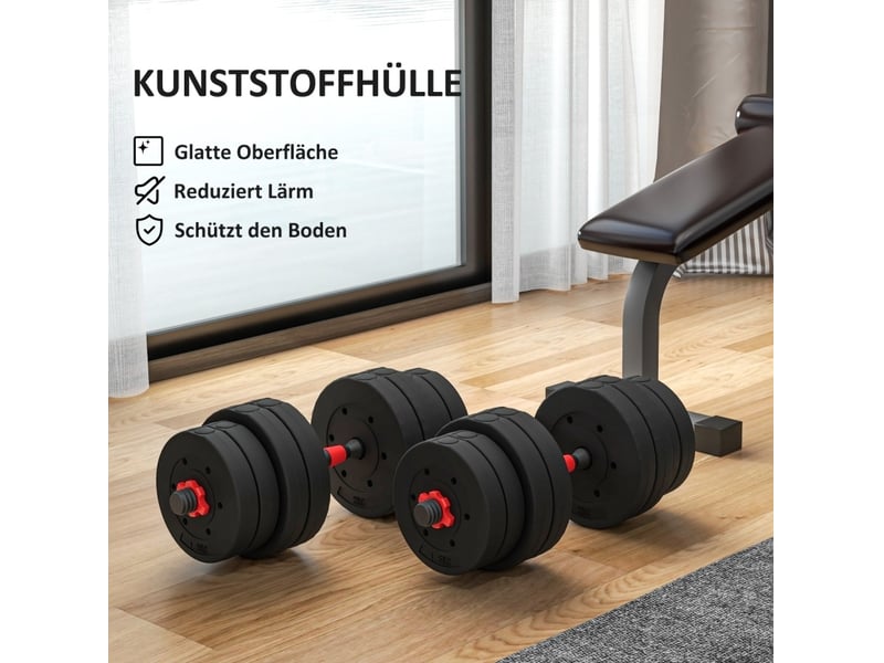 Set d'haltères réglables 2 en 1 jusqu'à 30 kg noir, barres en métal avec extension pour barre longue - Conforama D