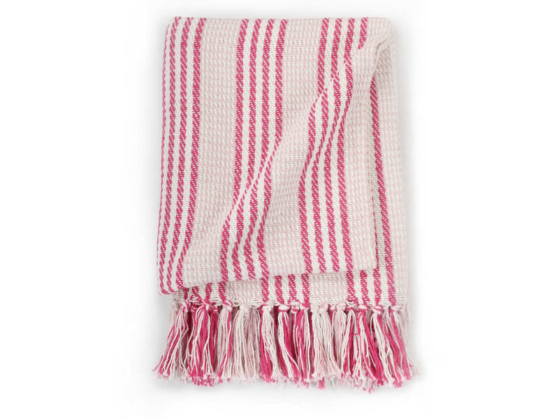 Couverture coton à rayures 220x250 cm rose et blanc  - Conforama C