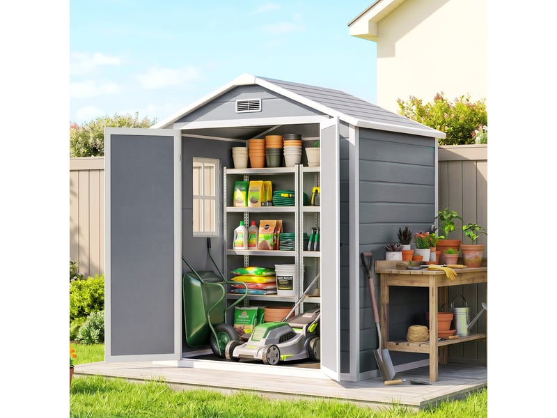  Abri de jardin en polypropylène 2,12 m² avec double porte, fenêtre et aération  - Conforama D