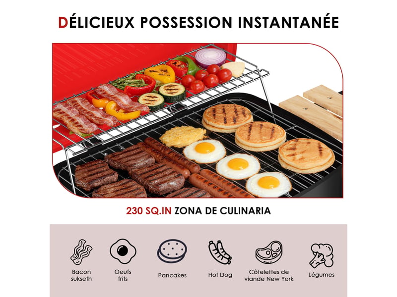  Barbecue charbon portable 2-en-1 barbecue fumoir, usage jardin terrasse camping  - Conforama D
