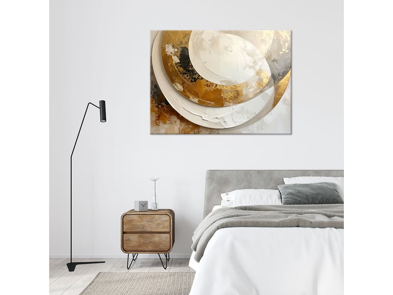 Tableaux, cercle abstrait blanc et or 30x20 1334478820 - Conforama B