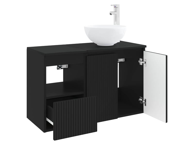  Ensemble de mobilier de salle de bain 2 pc noir cf64173  - Conforama D