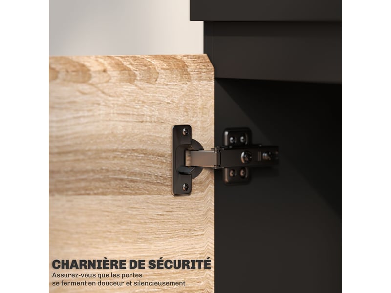  Meuble tv 2 portes pour téléviseurs jusqu'à 60 pouces, noir, meuble télé avec placard et étagère ouverte  - Conforama R