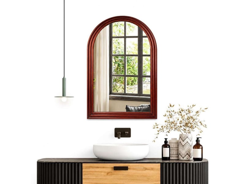  Grand miroir mural forme dôme arche 40x60 cm verre trempé hd – miroir contemporain étanche et anti-oxydation avec cadre décoratif rouge bordeaux pour salle d'eau  - Conforama A