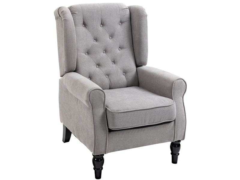  Fauteuil relax à dossier haut avec capitonnage  - assise rembourrée, pieds en bois avec patins, polyester gris  - Conforama A