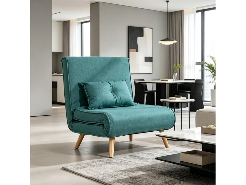 Lit simple 80 × 190 cm, fauteuil convertible clic-clac à dossier réglable sur 5 positions avec coussin, vert, pour salon - Conforama D