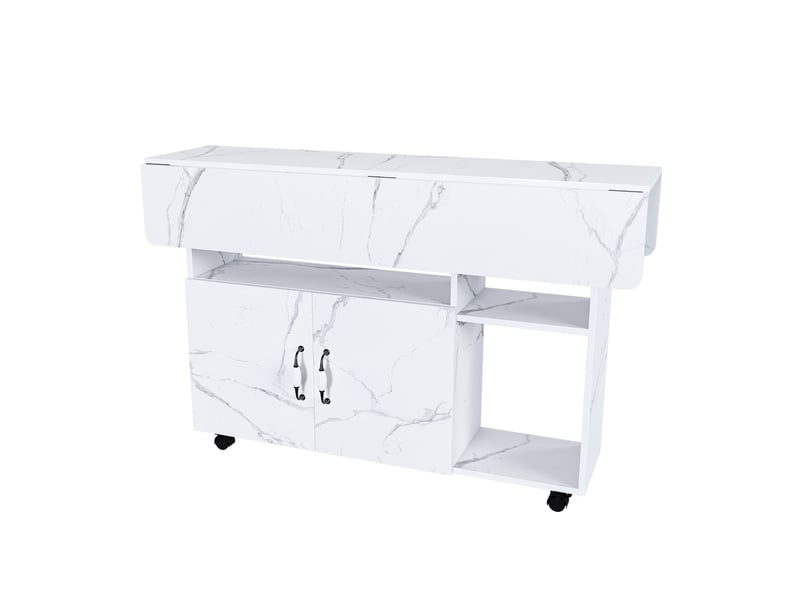  Table à manger pliante mobile 110x70x80 cm effet marbre blanc avec rangement  - Conforama A