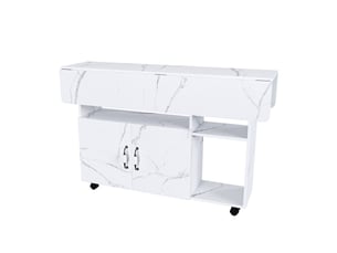 Table à manger pliante mobile 110x70x80 cm effet marbre blanc avec rangement