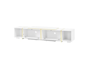 Meuble tv extensible, façades brillantes, meuble télé évolutif, design moderne, niches ouvertes, meuble salon en panneau de particules
