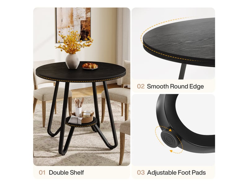 Table à manger ronde de 80 cm avec double étagère, table de cuisine style industriel pour 2 personnes - Conforama D