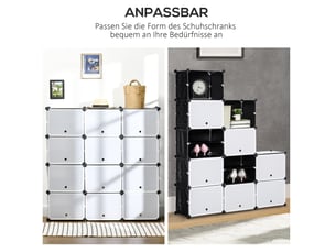 Meuble à chaussures 125 x 32 x 125 cm noir et blanc, plastique et acier, 12 cubes modulables avec portes