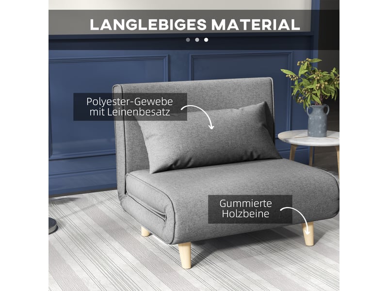 Canapé convertible 1 place avec dossier réglable - 6 positions, assise large, couchage d'appoint, lin gris - Conforama C